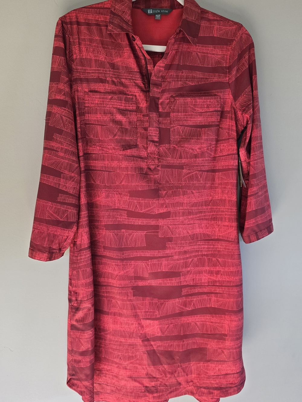 Title Nine Red Patterned Long Sleeve Tunic Dress